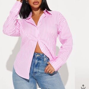Fashion Nova Pink Newport Striped Shirt
